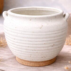 NWT Ivory Farmhouse Style Pottery Textured Rustic Planter Utensil Holder